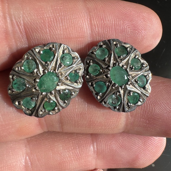 Jewelry - Natural emerald and ( Sterling silver?) earrings
